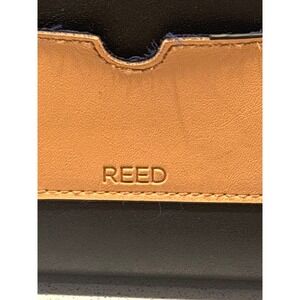 REED Krakoff Women Black Tan Leather Double Zip Around Wallet Wristlet Cobalt